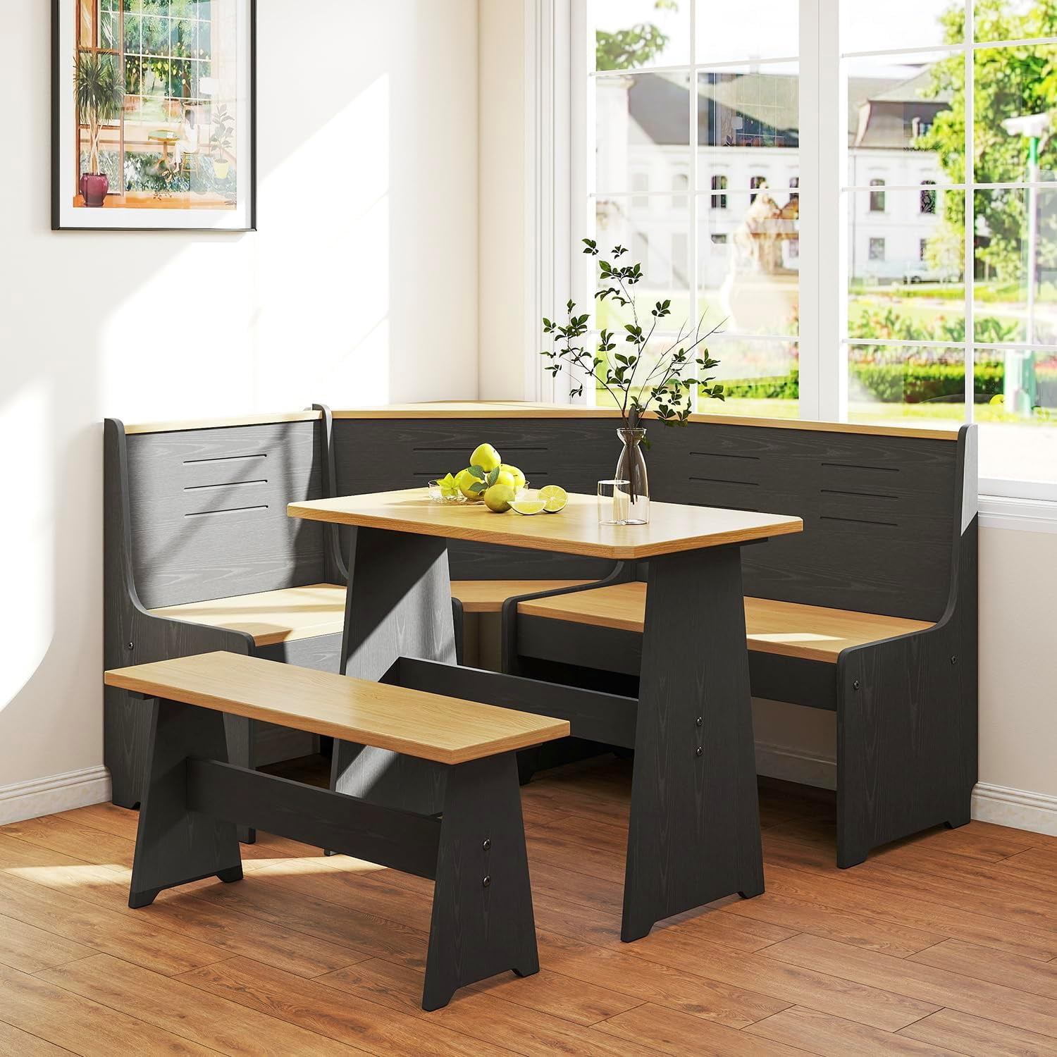 Breakfast Nook Corner Dining Table Kitchen Bench Chair Set, Space ...
