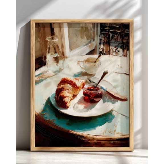 Breakfast Nook Wall Art Print, Impressionist Croissant and Jam Still Life for Kitchen or Cafe Decor Poster , Poster Print Only