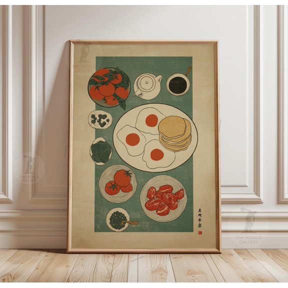 Breakfast Print Minimalist Eggs Pancakes Retro Menu Art Modern Kitchen Decor