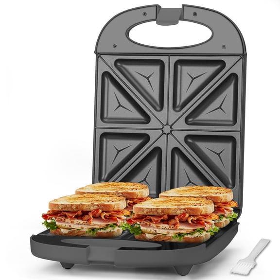 Breakfast Sandwich Maker  4 Slices Of Panini Grill Press Electric With Light Cheese & Egg Muffin Graphite