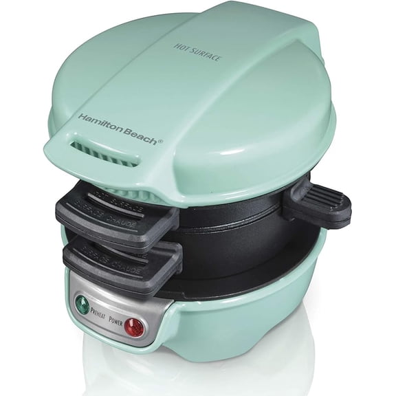 Breakfast Sandwich Maker with Egg Cooker Ring, Customize Ingredients, Perfect for English Muffins, Croissants, Mini Waffles, Perfect White Elephant Gifts, Mint