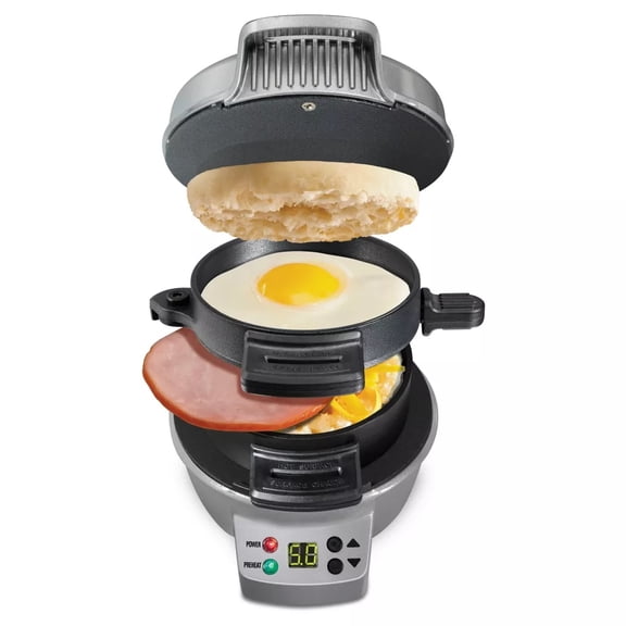 Breakfast Sandwich Maker with Timer - Dark Gray - 25478: Nonstick, Cool Touch Handle, 600W, Dishwasher-Safe