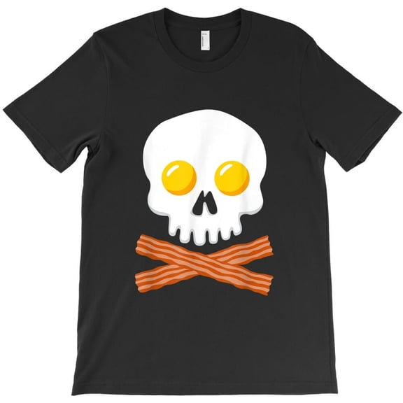 Breakfast Skeleton Head with Egg and Bacon Crossbones Graphic - Soft Touch, H5406 T-Shirt, for Men and Women, Up to Size 5XL