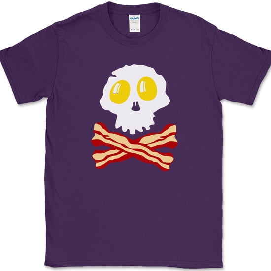 Breakfast Skull T-Shirt Funny Food Bacon and Eggs Humor Novelty Tee - Purple, 4XL