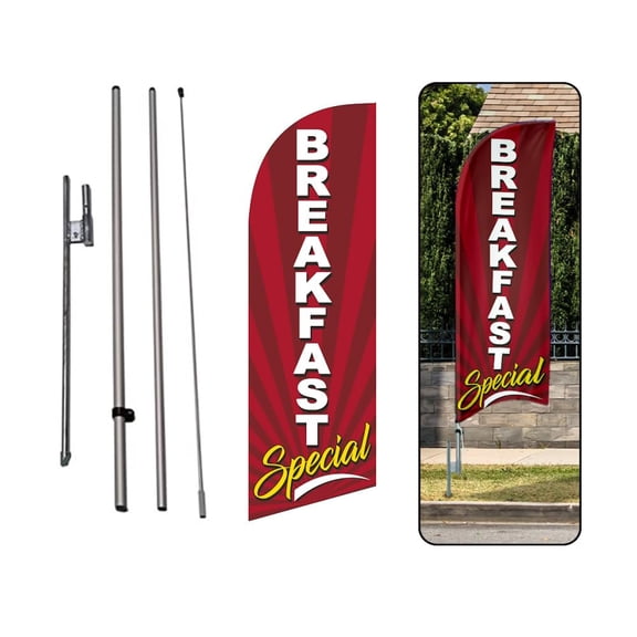 Breakfast Special 6ft Swooper Feather Flag for Restaurants and Cafe Business Advertising outdoor windless Banner with Complete 8FT pole kit and Ground Spike