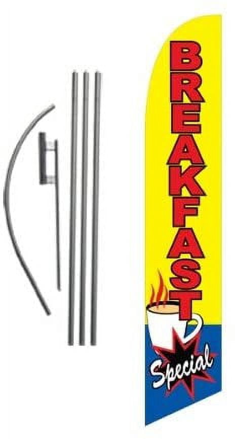Breakfast Special Restaurant Advertising Feather Banner Swooper Flag Sign with Flag Pole Kit and Ground Stake