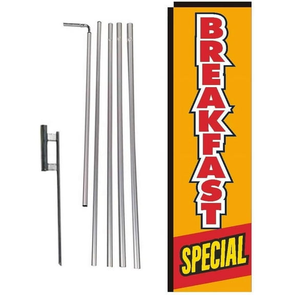 Breakfast Special Restaurant Rectangle Feather Banner Flag with Pole Kit and Ground Spike for Restaurants, Markets, Business Owners