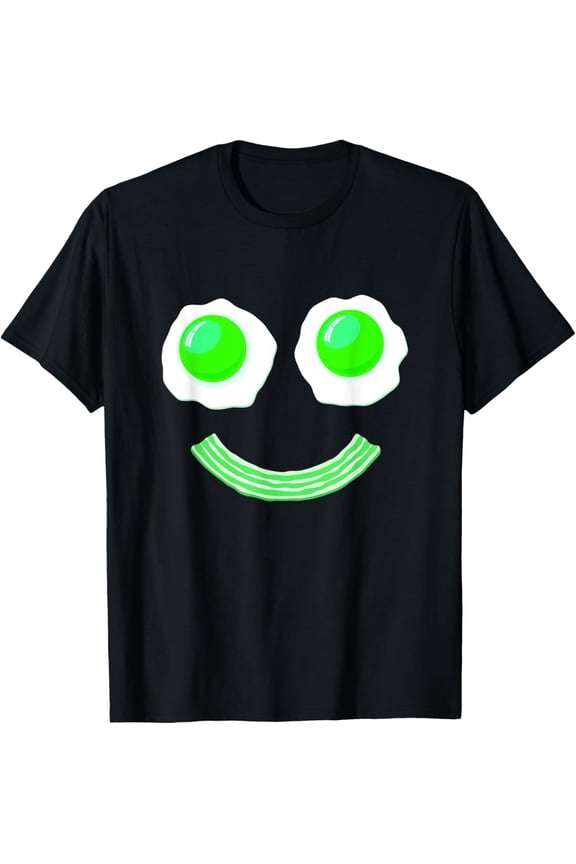 Breakfast St. Patricks Day Funny Eggs Smile Green Face Ham T-Shirt