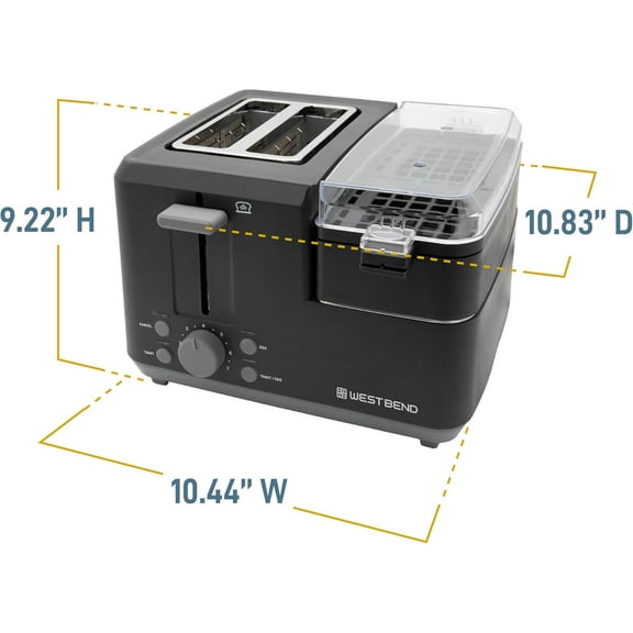Breakfast Station 2-Slice Toaster and Egg Cooker/Poacher with Removable Pre-Cooked Meat and Vegetable Warming Tray for Perfect Breakfast Sandwiches, 1200-, Black