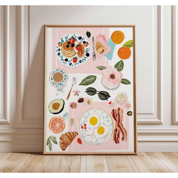 Breakfast Table Modern Kitchen Colorful Food Illustration Decor Unframed Paper Print