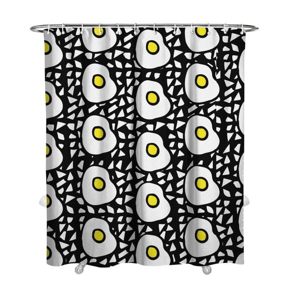 Breakfast Theme Shower Curtain - Premium Polyester Waterproof Bathroom Drapes, Eggshell White Quick-Dry Fabric with Rust-Resistant Grommets, 72x84 Inches Includes Hooks for Easy Installation