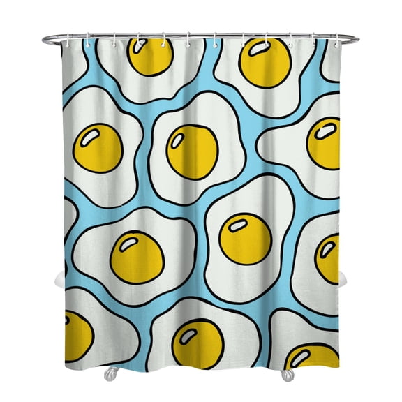 Breakfast Theme Shower Curtain - Premium Polyester Waterproof Bathroom Drapes, Eggshell White Quick-Dry Fabric with Rust-Resistant Grommets, 72x84 Inches Includes Hooks for Easy Installation