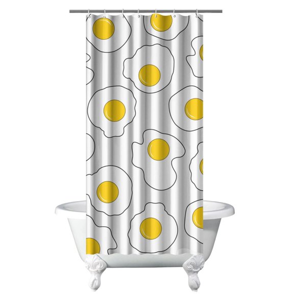 Breakfast Theme Waterproof Shower Curtain - Foodie Inspired Eggshell Print, 36x72 Inch Quick Dry Bath Curtain with Metal Grommets & Hooks, Fade-Resistant & Machine Washable