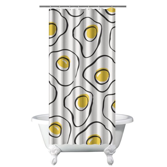 Breakfast Theme Waterproof Shower Curtain - Foodie Inspired Eggshell Print, 36x72 Inch Quick Dry Bath Curtain with Metal Grommets & Hooks, Fade-Resistant & Machine Washable