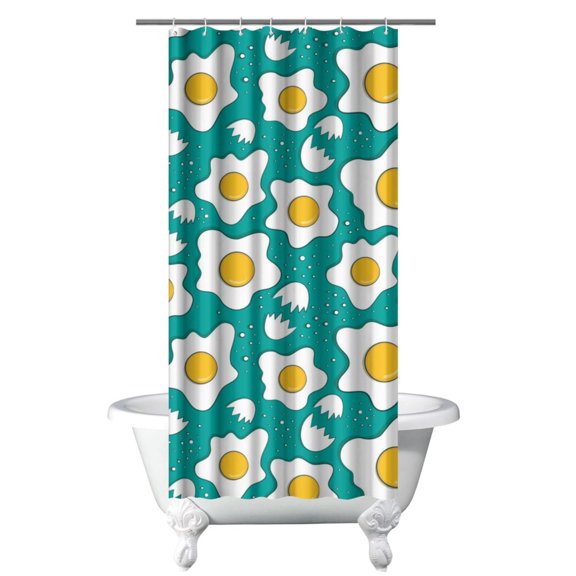Breakfast Theme Waterproof Shower Curtain - Foodie Inspired Eggshell Print, 36x72 Inch Quick Dry Bath Curtain with Metal Grommets & Hooks, Fade-Resistant & Machine Washable
