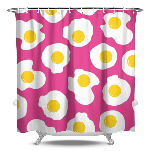 Breakfast Themed Shower Curtain - 84" x 72" Eggshell White Waterproof Bathroom Drape with Chick Design - Fade-Resistant Hotel Style Polyester Fabric Includes 12 Hooks - Easy Care