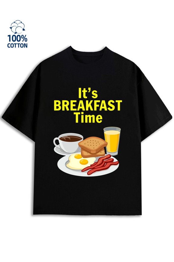 Breakfast Time Tee men 180G 100% Cotton black Classic Unisex Shirt Cotton tshirts Trendy Unisex Shirt Graphic tshirts Unique Design Unisex Shirt Graphic tshirts Funny Unisex Shirt Printed tshirts