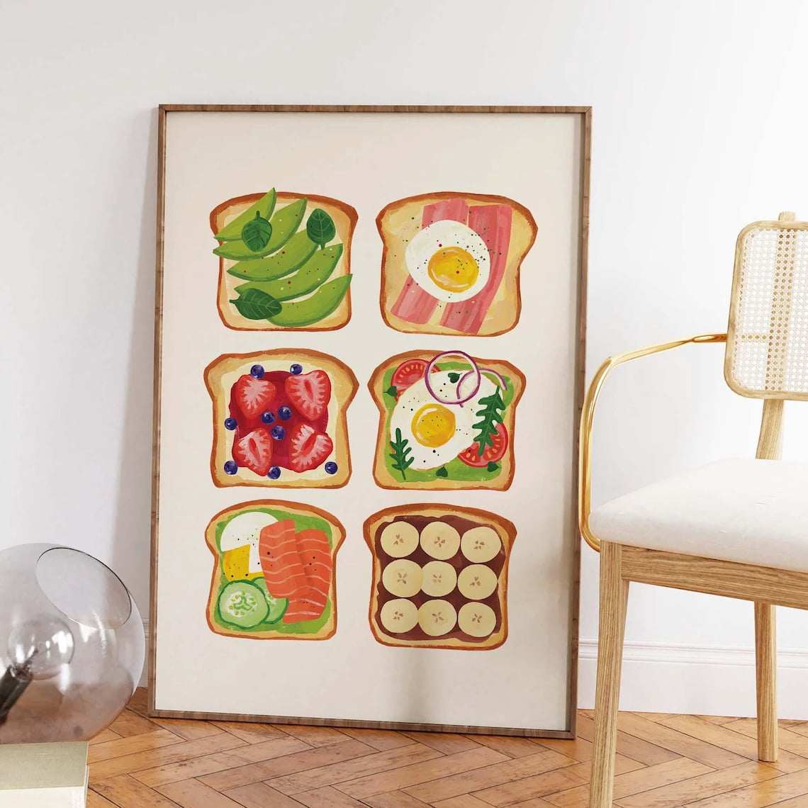 Breakfast Toast Poster Trendy Kitchen Decor Art Avocado Wall Cute Food ...