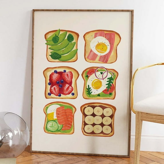 Breakfast Toast Print, Art, Trendy Kitchen Decor, Breakfast Art Poster, Avocado Toast Wall Art, Cute Food Wall Art Wall Art, Modern Wall Decor, 12x18 UNFRAMED