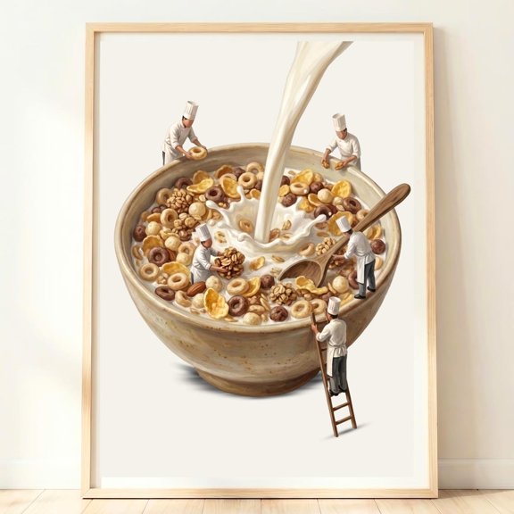 Breakfast Wall Art Cereal Print Morning Kitchen Decor Whimsical Breakfast