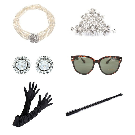 Breakfast at Tiffany's Costume Flapper Style 6 piece Jewelry and Accessories Set Inspired by Audrey Hepburn