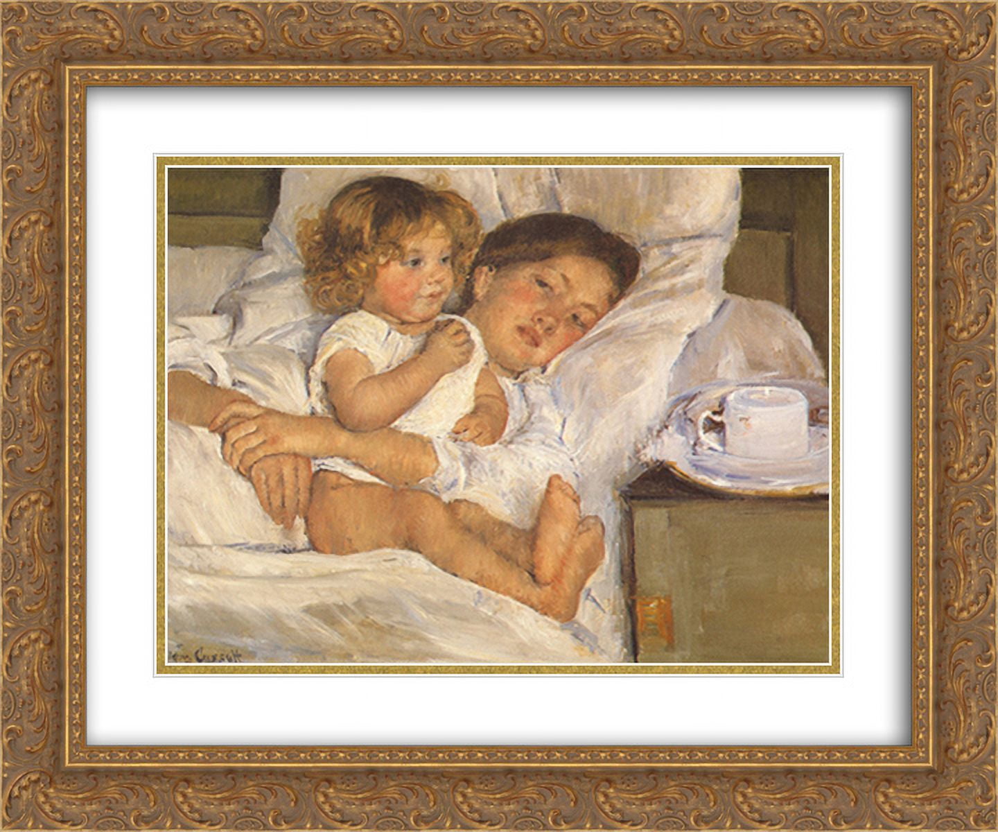 OverstockArt Mary Cassatt Breakfast in Bed with Burgeon Gold Frame Organic Patte sold