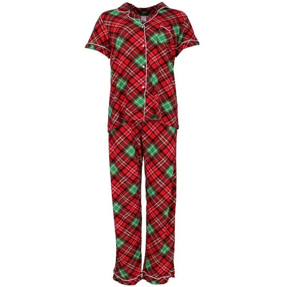 Breakfast in Bed  Plaid Notch Collar Short Sleeve Pajama Set (Women)