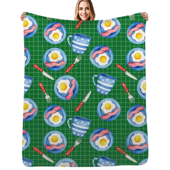 Breakfast pattern eggs bacon mugs Flannel Blankets Soft Warm Throw Blanket Autumn Camping Bedroom Aesthetic Bedspread
