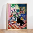 thumbnail image 1 of Breakfast with Cat Flowers and Black Cat Kitchen Wall Picture, Stretched Canvas 8x10in, 1 of 4