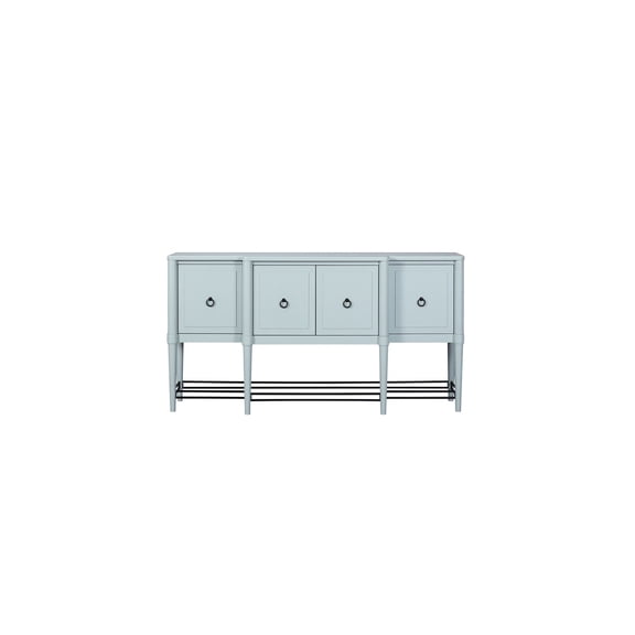 Breakfront Sideboard | Power - Ready with 4 Storage Cabinets for Home | Solid Wood + MDF with Metal Accents | Solves Storage and Power Needs