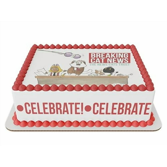 Breaking Cat News Celebration Edible Cake Topper (8 Inch Round)