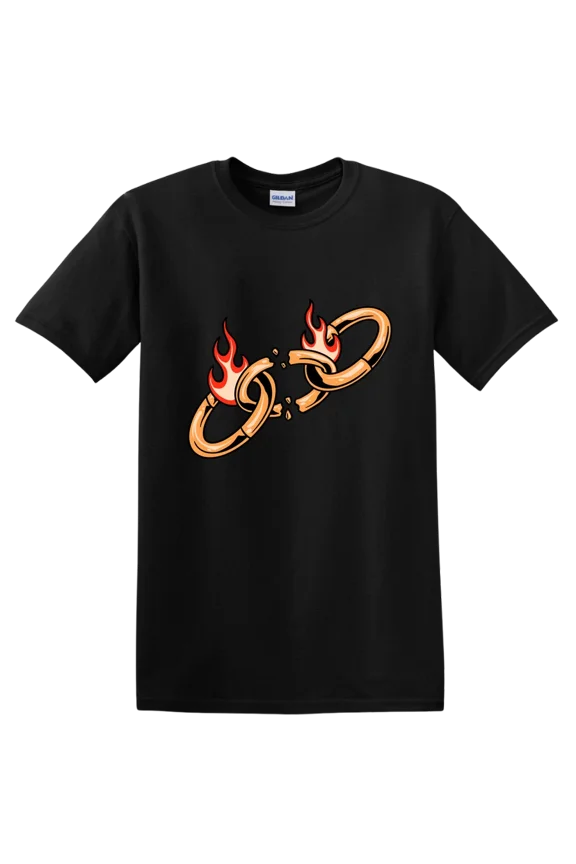 Breaking Chains Graphic T Shirt with Flames Design for Bold Style Tee