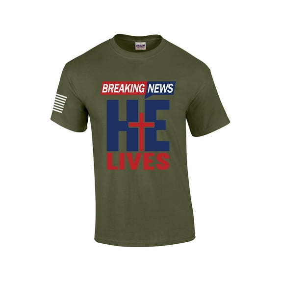 Breaking New He Lives Jesus Christ Mens Christian Short Sleeve T-Shirt Graphic Tee-Military-6xl