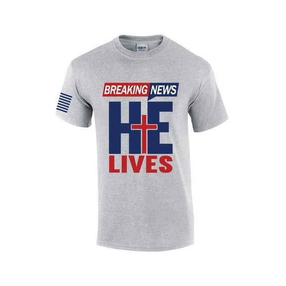Breaking New He Lives Jesus Christ Mens Christian Short Sleeve T-Shirt Graphic Tee-Sports Grey-xl