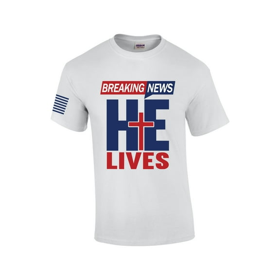 Breaking New He Lives Jesus Christ Mens Christian Short Sleeve T-Shirt Graphic Tee-White-4xl