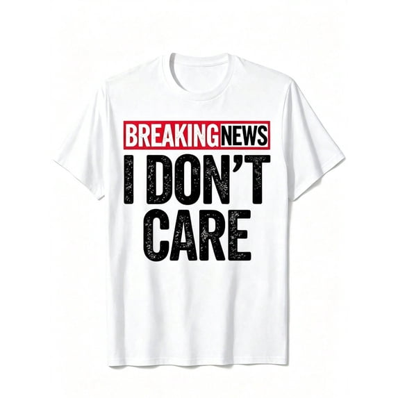 Breaking News I Don't Care Distressed Graphic T‑Shirt, Funny Sarcastic Casual Short‑Sleeve Top For Men & Women