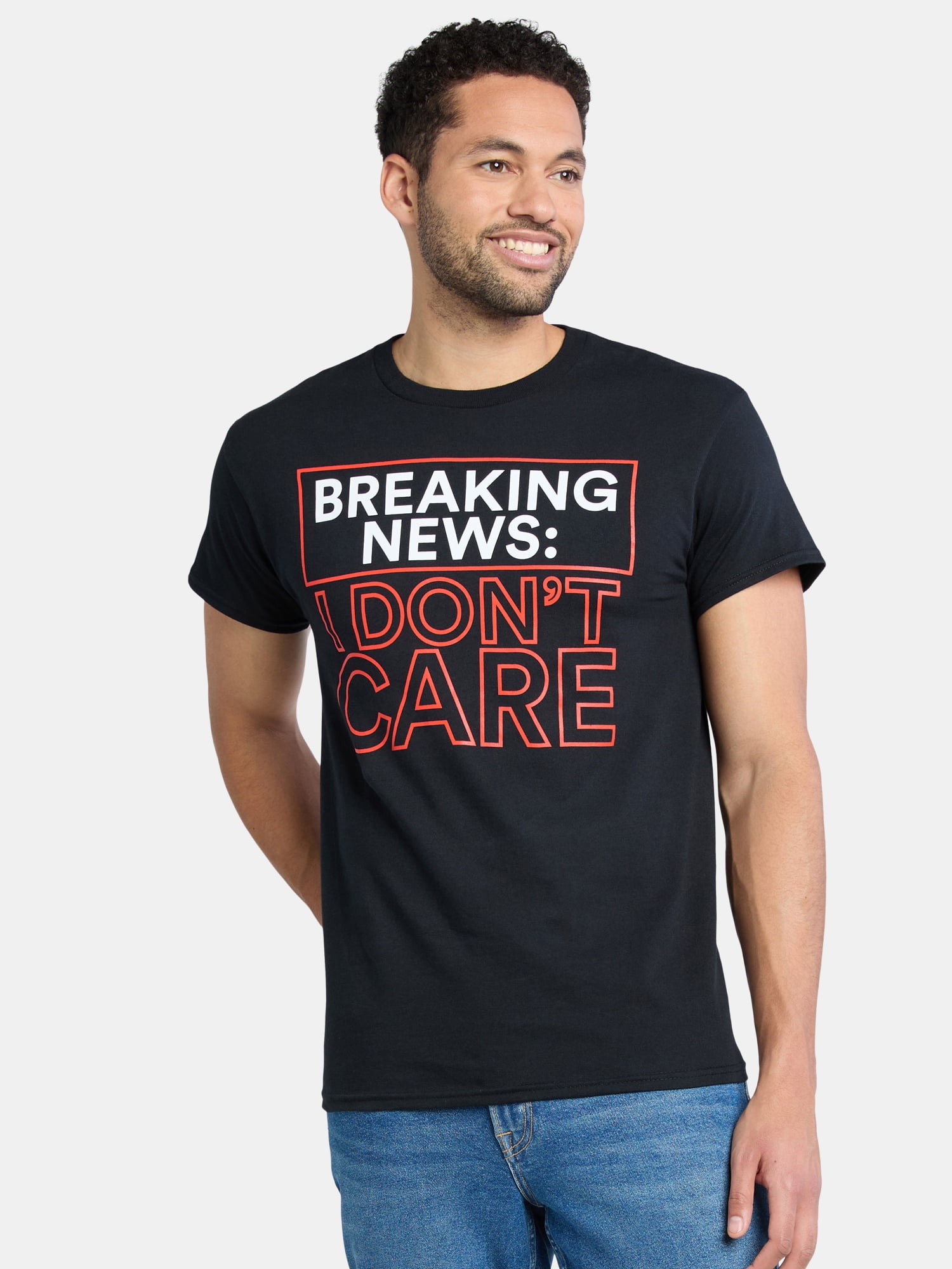 Breaking News I Don't Care Men's and Big Men's Graphic Tee, Sizes S-3XL