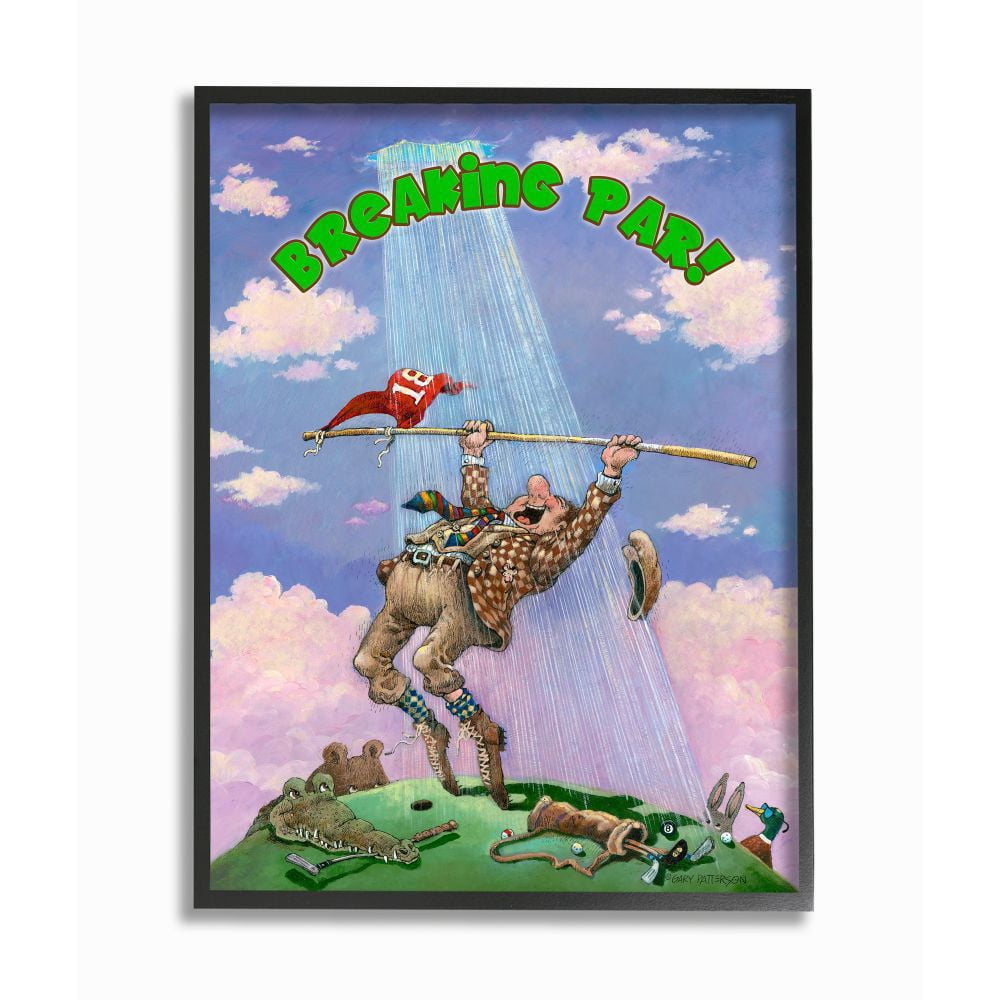 Breaking Par Funny Golf Cartoon Sports Design Oversized Framed Giclee Texturized Art by Gary Patterson