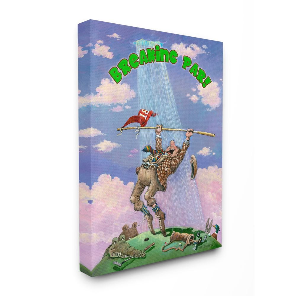 Breaking Par Funny Golf Cartoon Sports Design Oversized Stretched Canvas Wall Art by Gary Patterson