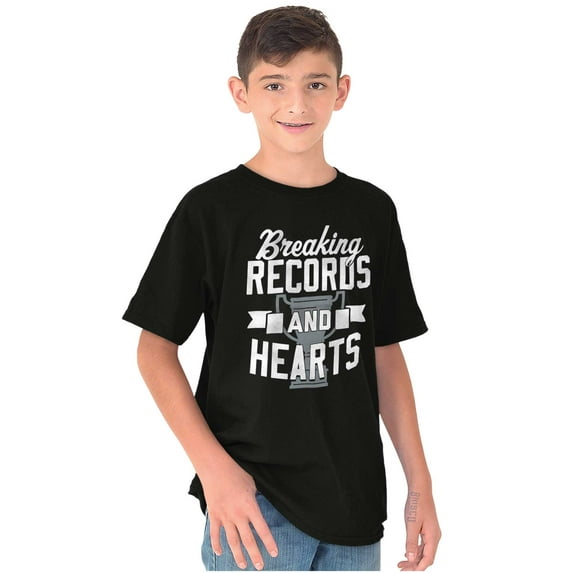 Breaking Records And Hearts Funny Crewneck T Shirts Boy Girl Teen Brisco Brands L