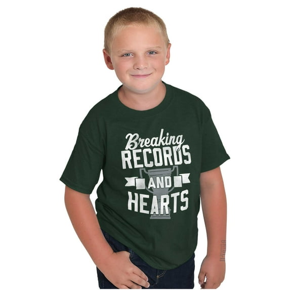 Breaking Records And Hearts Funny Crewneck T Shirts Boy Girl Teen Brisco Brands L