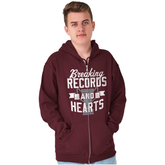Breaking Records And Hearts Funny Zip Up Hoodie Men's Women's Brisco Brands 3X
