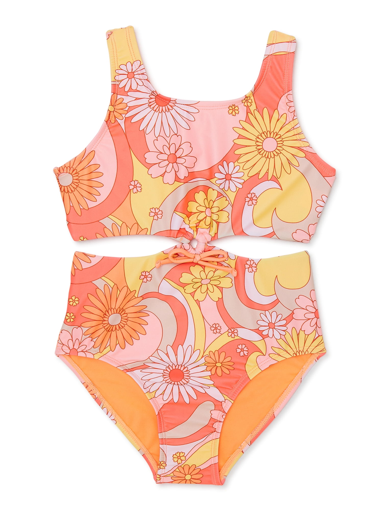 Breaking Waves Girl s Print Keyhole Monokini Swimsuit Sizes 7 16