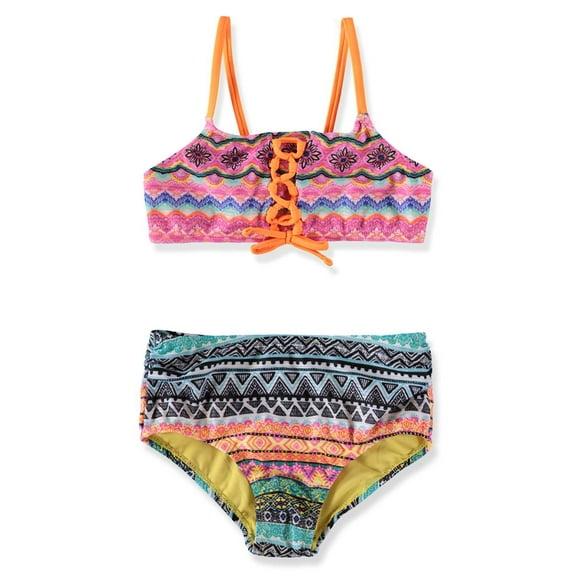 Breaking Waves Girls 7-16 Two Piece Tribal Bikini (Multi 8)