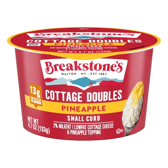 Breakstone's Cottage Cheese Doubles With Pineapple, Lowfat 2% Milkfat, 4.7 oz Cup, 13g of Protein Per Serving