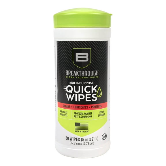 Breakthrough Clean Technologies All Purpose CLP Quick Wipes, 5" x 6", 50, White, Polyester Wipes with Lubricant, Unscented