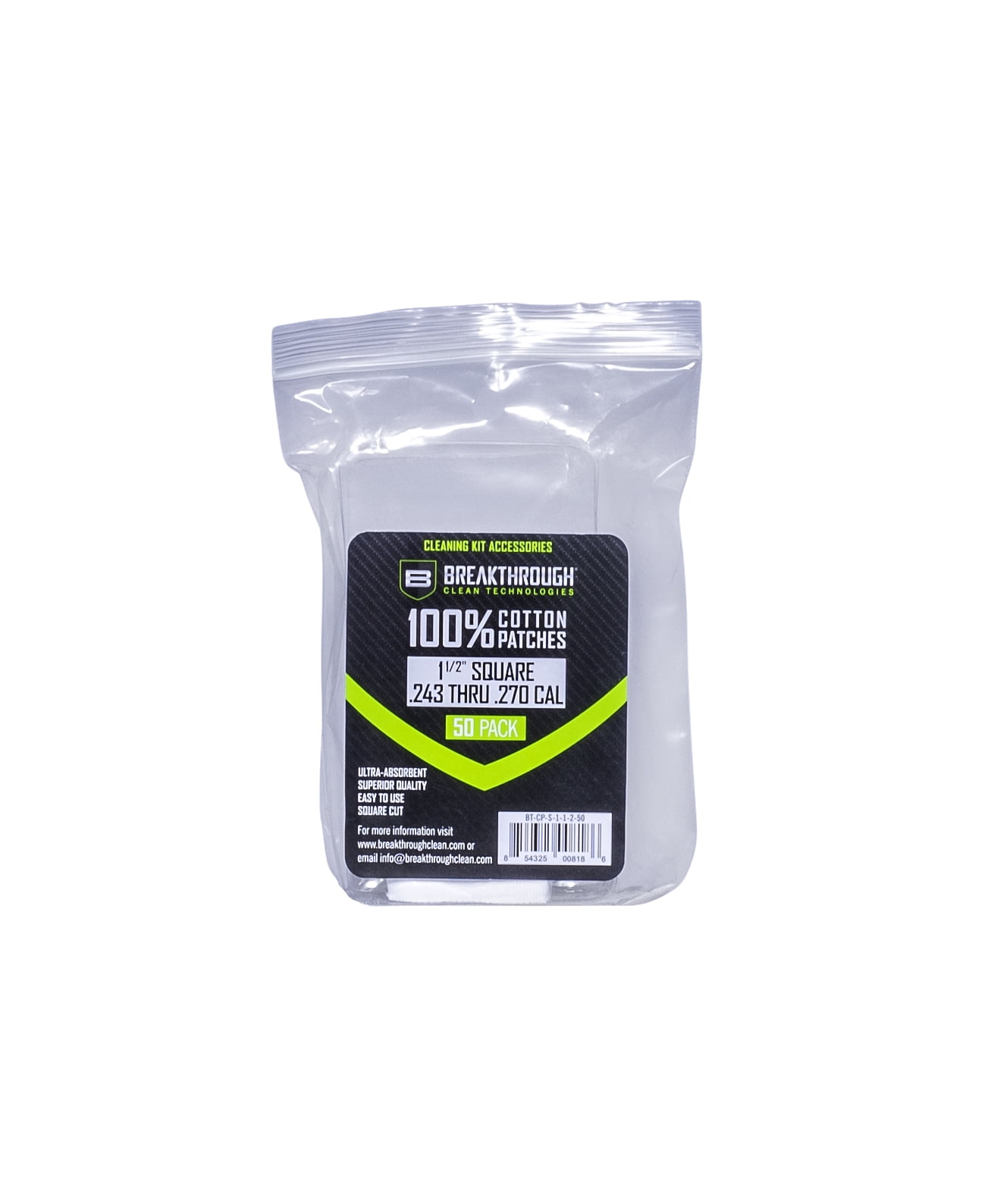 Breakthrough Clean Technologies® Cotton Patches, 1.5" Square, .243 Thru .270 Caliber, 50-Pack