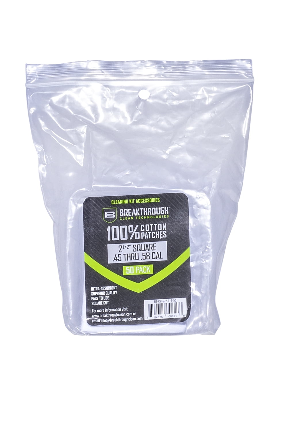 Breakthrough Clean Technologies® Cotton Patches, 2.5" Square, .45 Thru .58 Caliber, 50-Pack