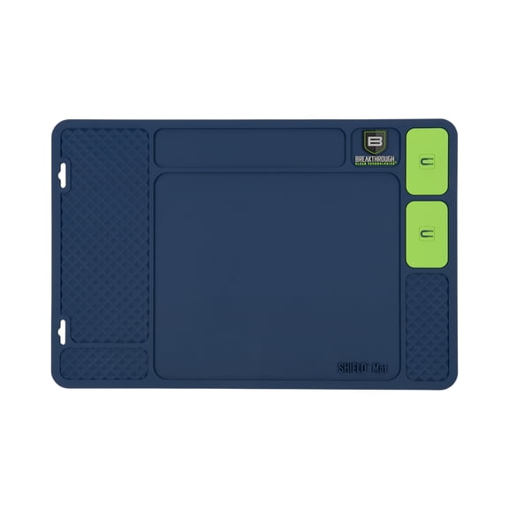 Breakthrough Clean Technologies Shield Series Fishing Reel Cleaning Mat - Embedded Magnets & Tool Compartments + Heavy-Duty Pvc – Universal Size Maintenance Pad - Blue/Green