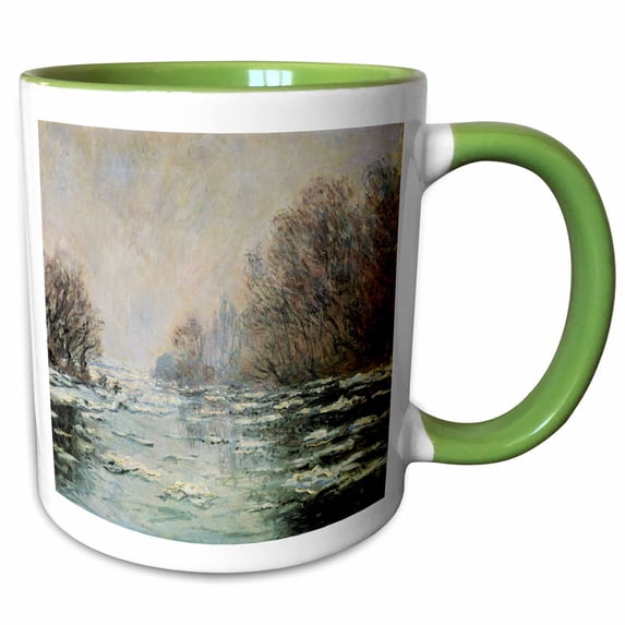 3drose, Breakup of the Ice Near Vetheuil, 1880 by Claude Monet, 11oz Two-tone Green Mug